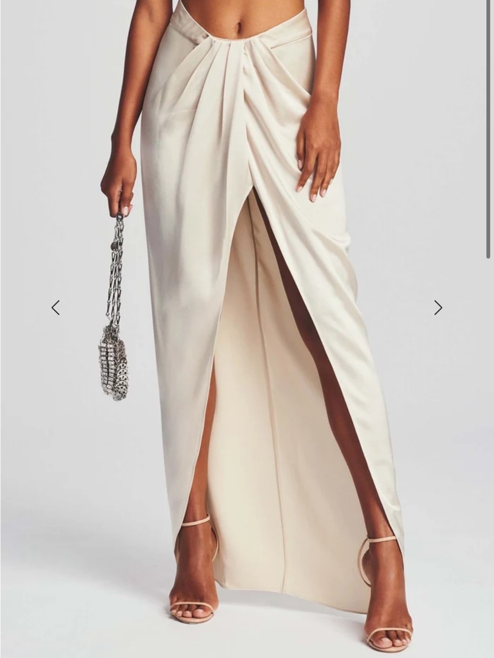 Retrofete Cream Draped Maxi Skirt with Front Slit
